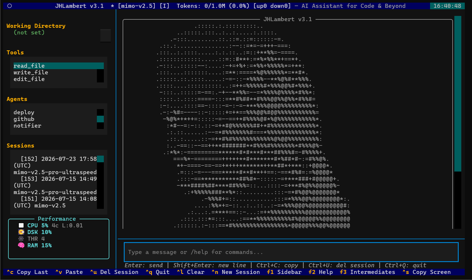 JHLambert Terminal Screenshot